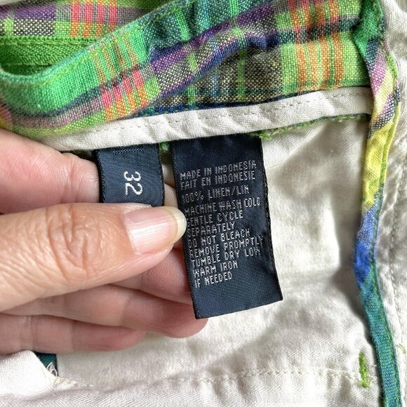 Vintage Polo Ralph Lauren Green Plaid India Madras Linen Shorts - 32-34" Waist/M - Picture 8 of 12